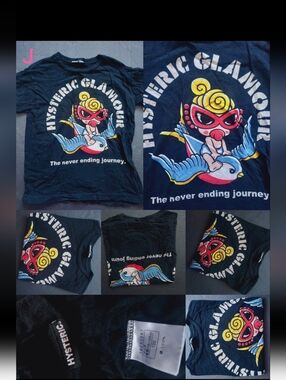 Hysteric Glamour Kids Black Tee with Red, Yellow & Blue Graphic